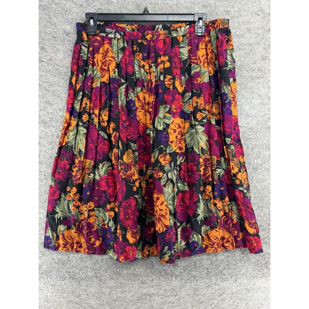 Vintage Skirt Womens Medium Petite Floral Pleated Bloomcore Midi Colorful Autumn
